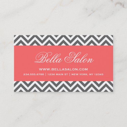 Charcoal Gray and Coral Modern Chevron Stripes Business Card