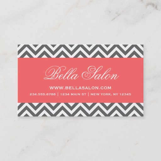 Customizable Charcoal Gray &amp; Coral Modern Chevron Stripes Business Card Template
