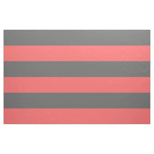 Charcoal Gray and Coral Wide Stripes Large Scale Fabric