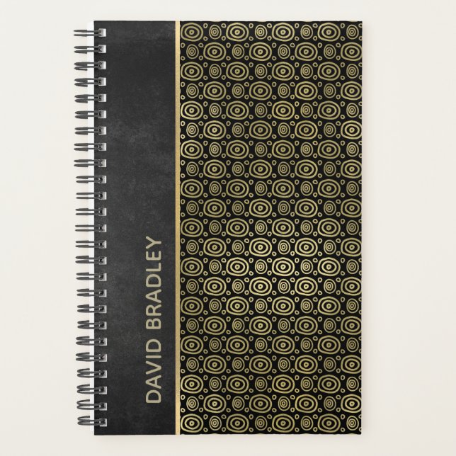 Charcoal Gray and Gold Doodle Circle Daily Planner (Front)