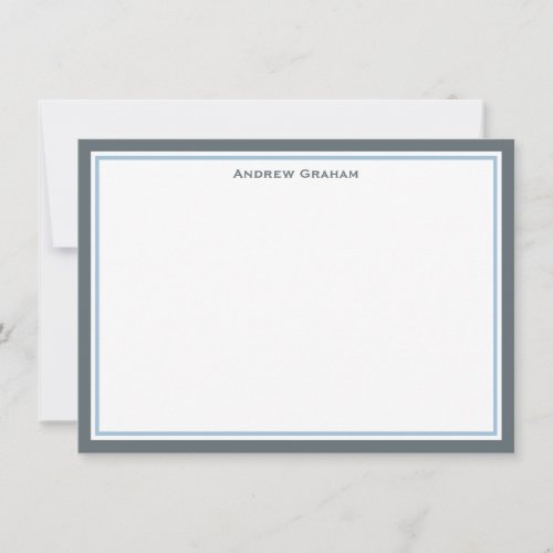 Charcoal Gray and Light Blue Border Note Card