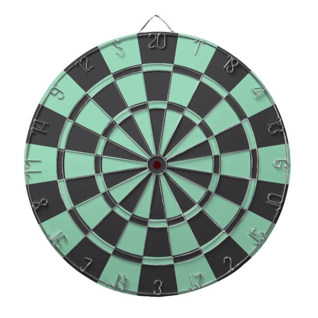 Charcoal Gray And Mint Dartboard With Darts (Front)