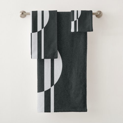 Charcoal Gray and White Abstract Bath Towel Set