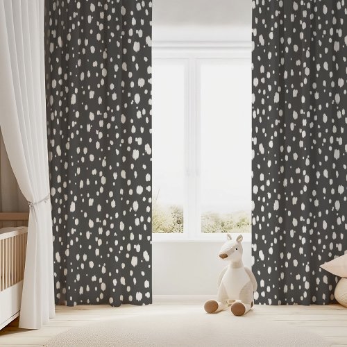 Charcoal Gray and White Abstract Dots Blackout Curtains