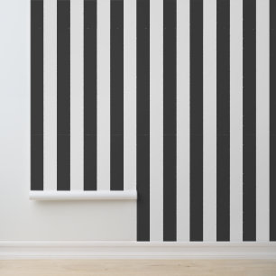 Charcoal Gray and White Bold Vertical Stripes Wallpaper