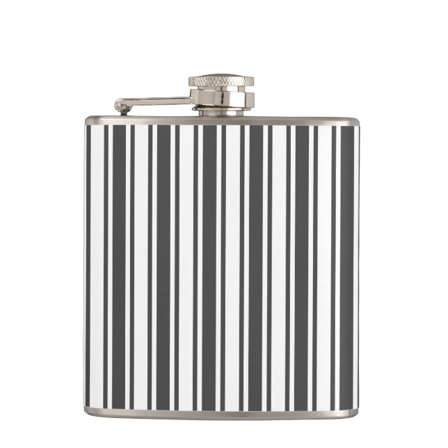 Charcoal gray and white candy stripes flask (Front)