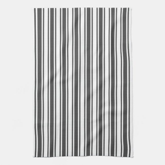 Charcoal gray and white candy stripes kitchen towel (Vertical)