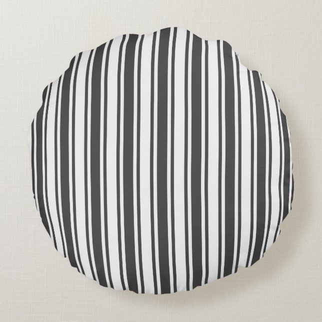 Charcoal gray and white candy stripes round pillow (Back)