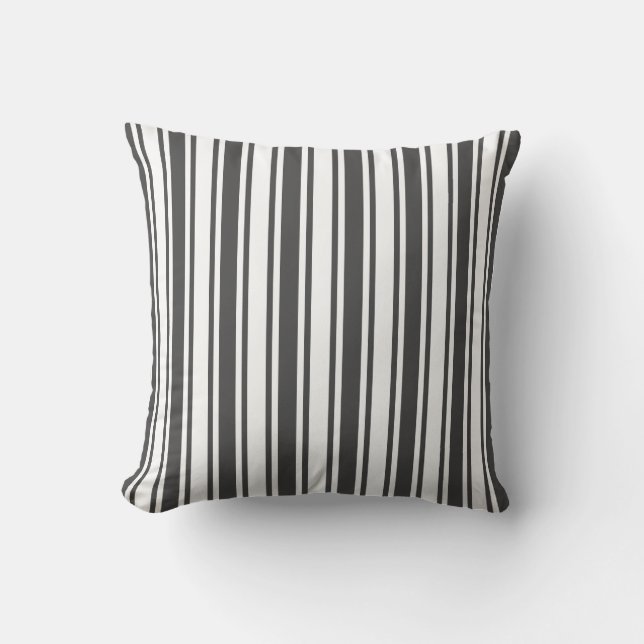 Charcoal gray and white candy stripes throw pillow (Front)