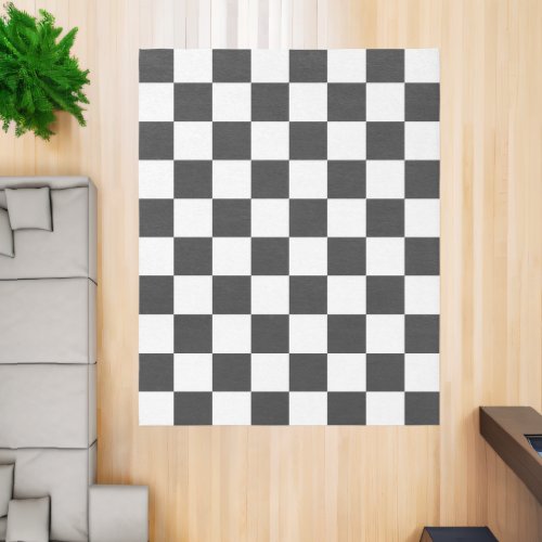 Charcoal Gray and White Checkerboard Rug