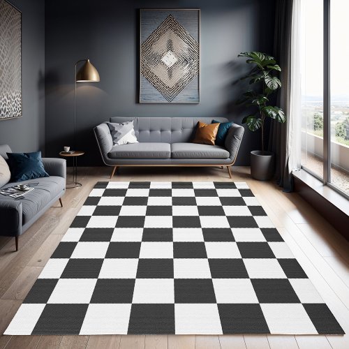 Charcoal Gray and White Checkerboard Rug