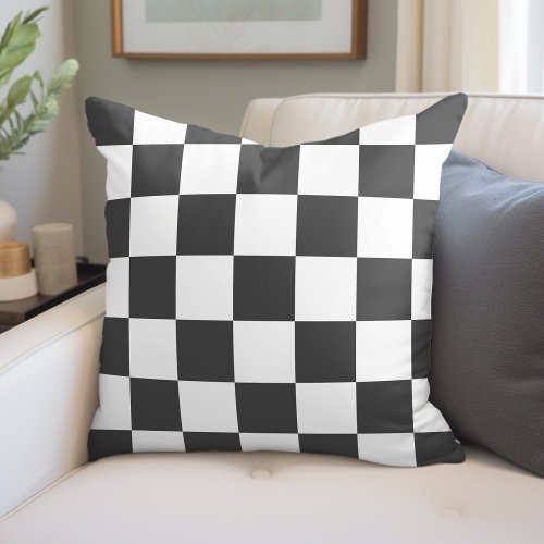 Charcoal Gray and White Checkerboard Throw Pillow