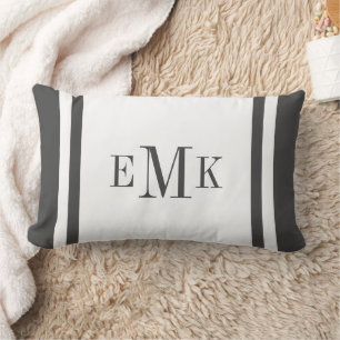 Charcoal Gray and White Classic Monogram Lumbar Pillow