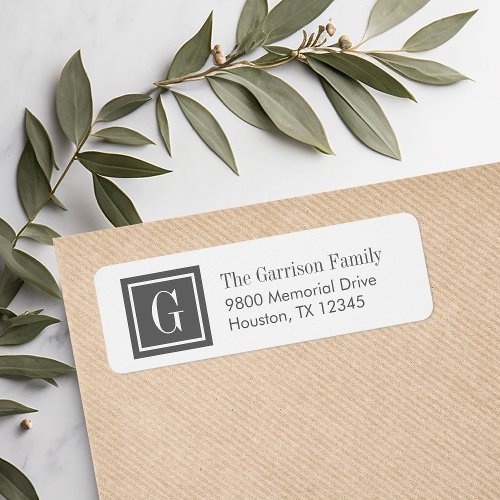 Charcoal Gray and White Classic Square Monogram Label