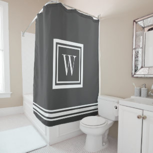 Charcoal Gray and White Classic Square Monogram Shower Curtain