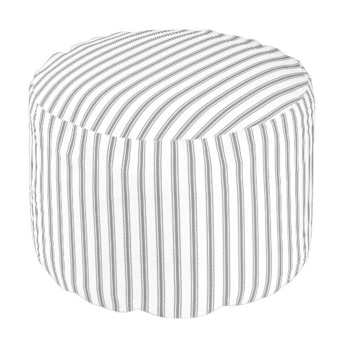 Charcoal Gray and White Classic Ticking Stripes Pouf