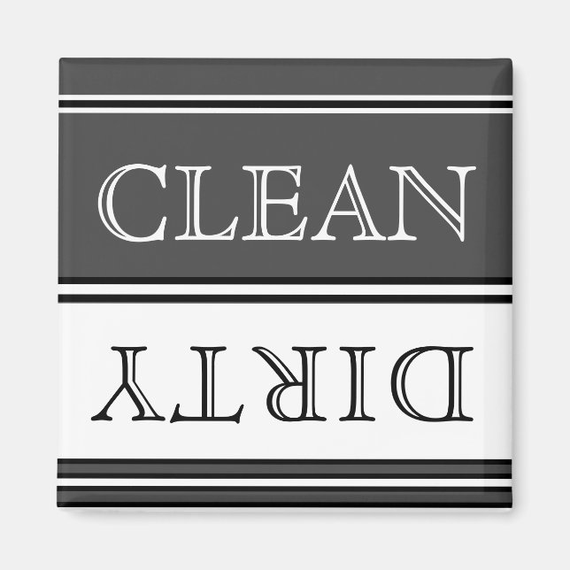 Charcoal Gray and White Dishwasher Dirty Clean Magnet (Front)