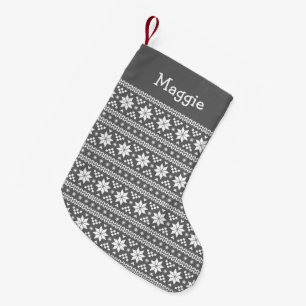 Charcoal Gray and White Fair Isle Monogram Small Christmas Stocking