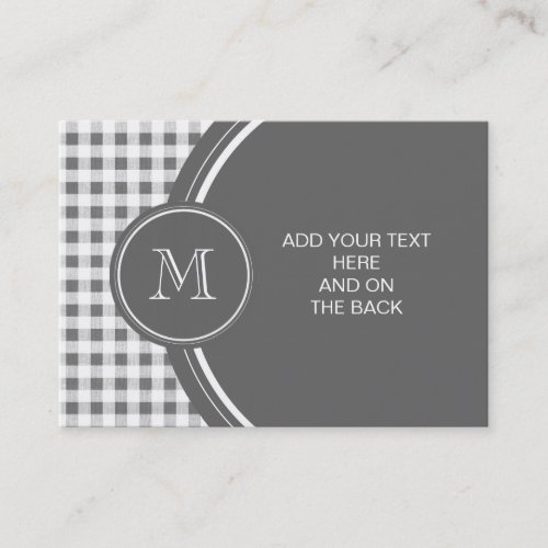 Charcoal Gray and White Gingham, Your Monogram Business Card