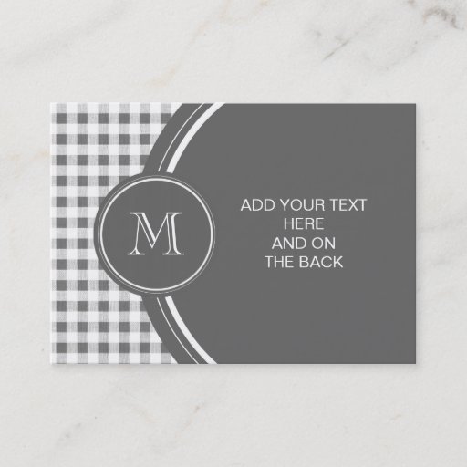 Customizable Charcoal Gray and White Gingham, Your Monogram Business Card