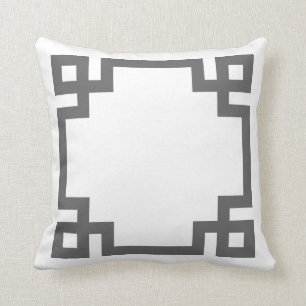 Charcoal Gray and White Greek Key Border Throw Pillow