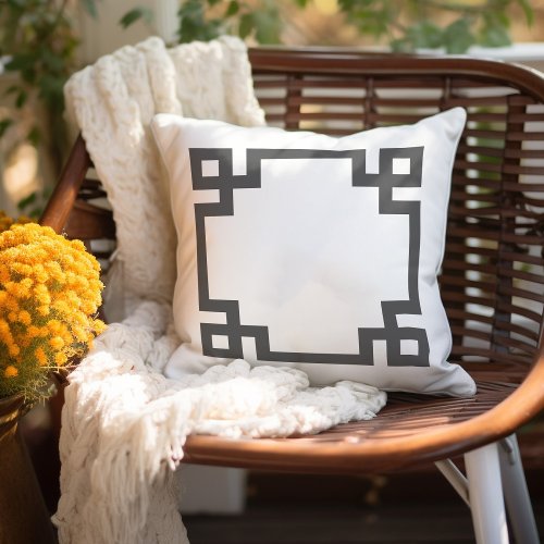 Charcoal Gray and White Greek Key  Editable Color Outdoor Pillow