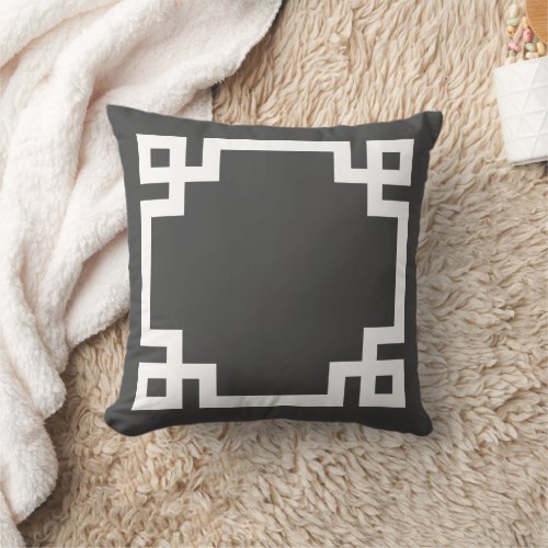Charcoal Gray and White Greek Key  Editable Color Throw Pillow