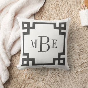 Charcoal Gray and White Greek Key Editable Color Throw Pillow