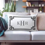 Charcoal Gray and White Greek Key | Monogrammed Lumbar Pillow