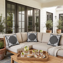 Charcoal Gray and White Greek Key