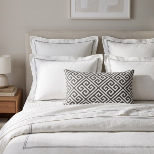 Charcoal Gray and White Greek Key Pattern Lumbar Pillow