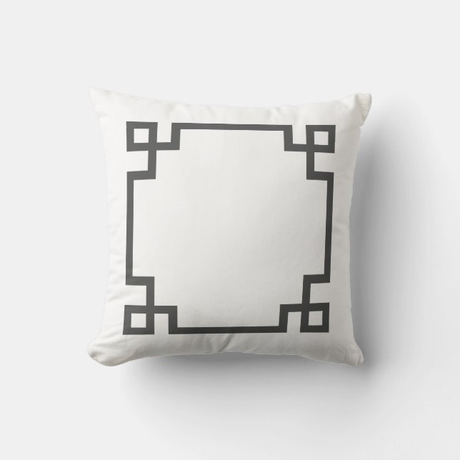 Charcoal Gray and White Greek Key Throw Pillow (Front)