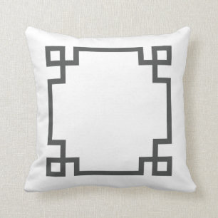 Charcoal Gray and White Greek Key Throw Pillow