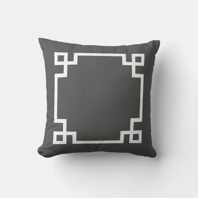 Charcoal Gray and White Greek Key Throw Pillow (Front)