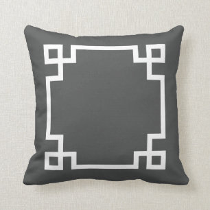 Charcoal Gray and White Greek Key Throw Pillow