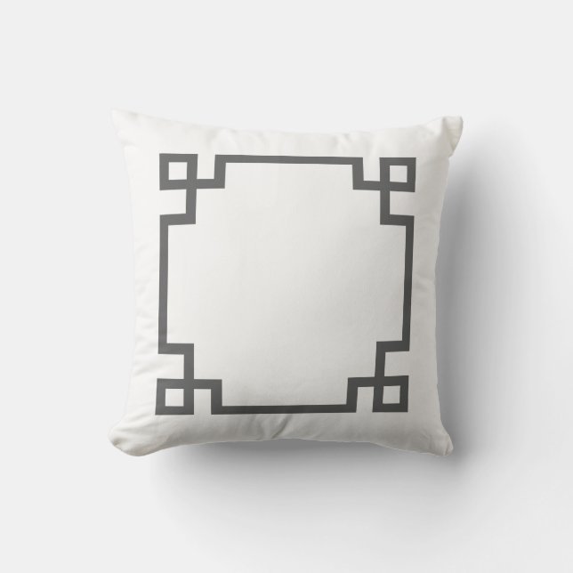 Charcoal Gray and White Greek Key Throw Pillow (Front)