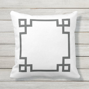 Charcoal Gray and White Greek Key Throw Pillow