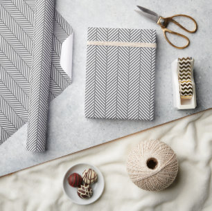 Charcoal Gray and White Herringbone Wrapping Paper