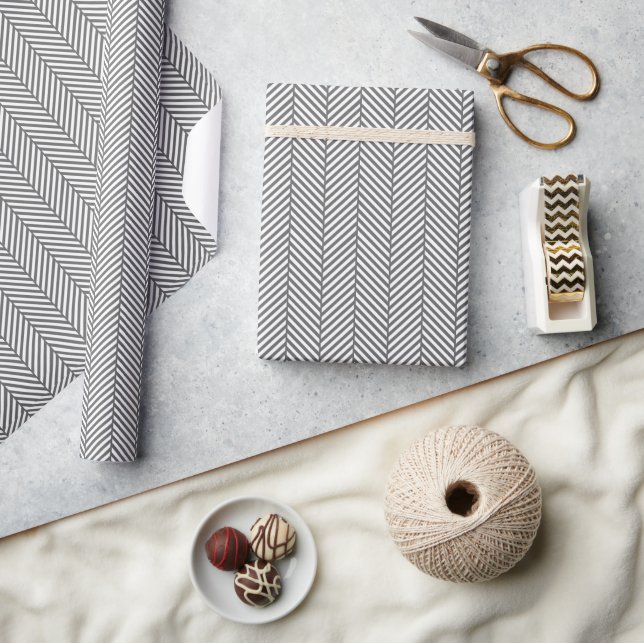 Charcoal Gray and White Herringbone Wrapping Paper (Crafts)