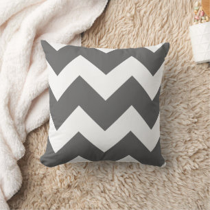 Charcoal Gray and White Large Chevron Print Throw Pillow