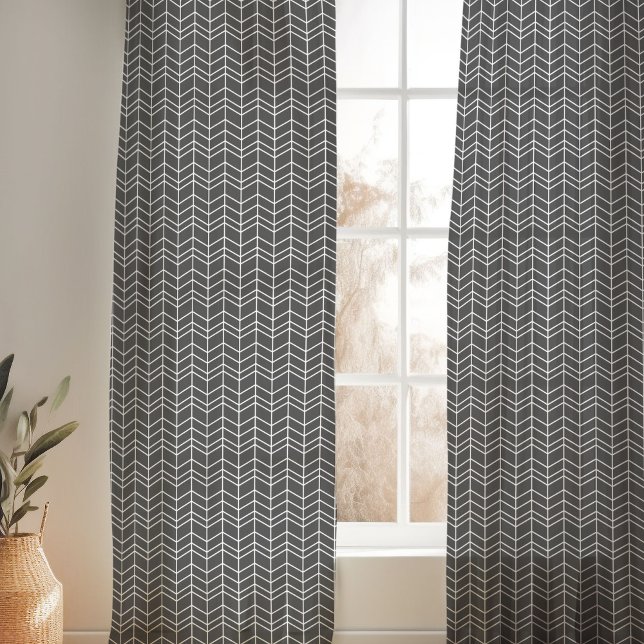 Charcoal Gray and White Modern Herringbone Sheer Curtains (Creator Uploaded)