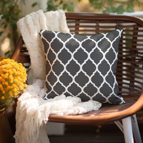 Charcoal Gray and White Moroccan Pattern Outdoor Pillow