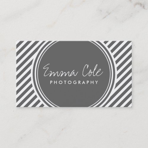 Charcoal Gray and White Preppy Stripes Business Card Template