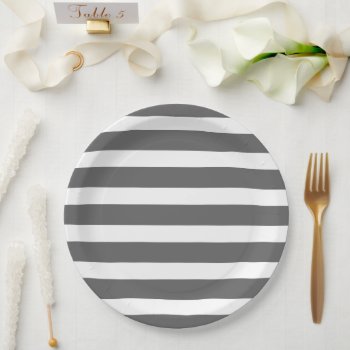 Charcoal Gray And White Stripes Paper Plates by jenniferstuartdesign at Zazzle