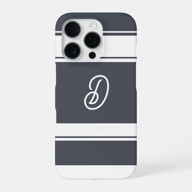 Charcoal Gray and  White Stripes Pattern Monogram Iphone Case (Back)