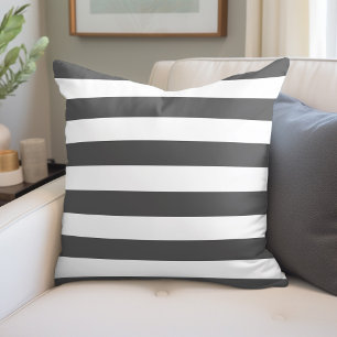 Charcoal Gray and White Stripes Throw Pillow