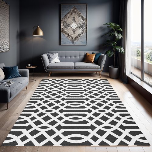 Charcoal Gray and White Trellis Pattern Rug