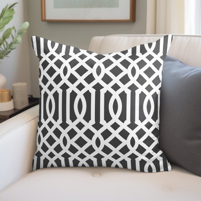 Charcoal Gray and White Trellis Pattern Throw Pillow (Creator Uploaded)