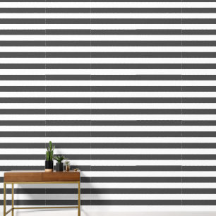 Charcoal Gray and White Wide Horizontal Stripes Wallpaper