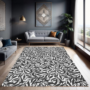 Charcoal Gray and White Willow Bough Rug